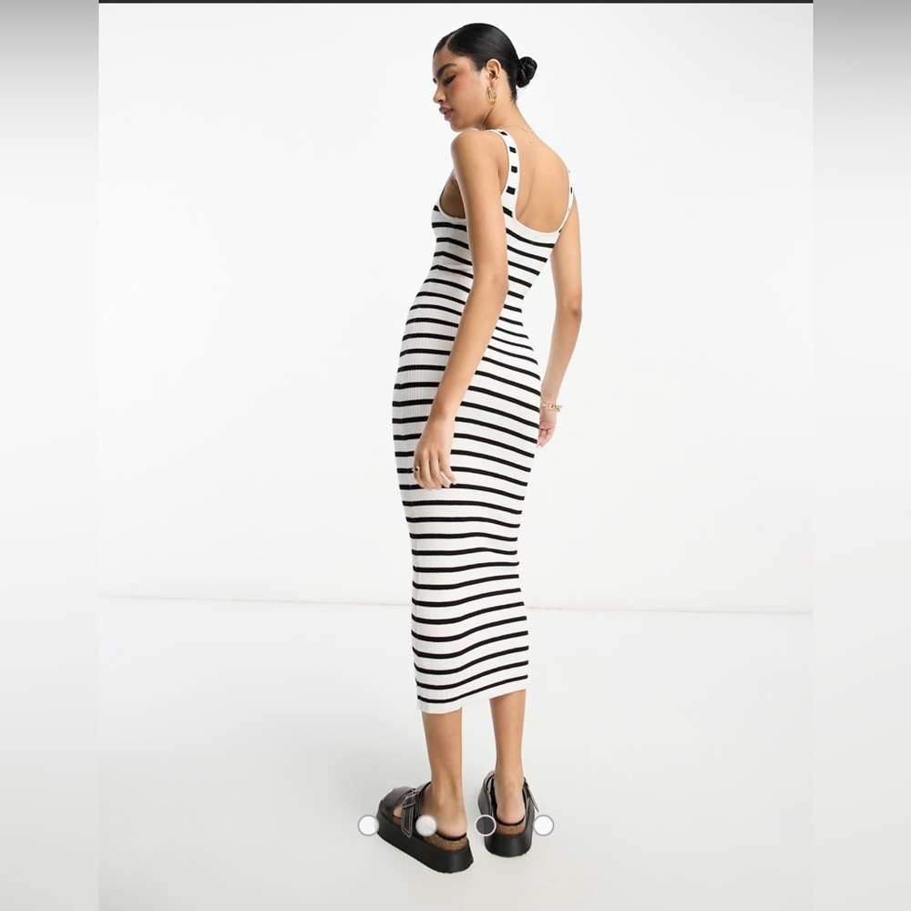 asos design knitted midi square neck in stripe